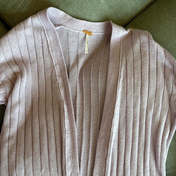 Free People Lavender RIBBY RIB Long Cardigan Open Front Knit Duster Sweater wrap - Picture 5 of 11